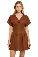 White Smoke Chanelle Short Sleeve Linen Mini Dress Mini Dress
