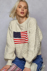 Dark Gray USA Flag Contrast Stitch Sweater Knit Top Sweater