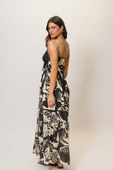 Light Gray Floral Maxi Dress in Black/Ivory Abstract Tropical Maxi Dress