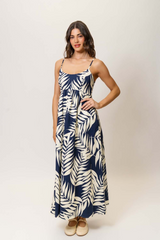 Light Gray Shivon Dress in Navy/Ivory Paradise Foliage Maxi Dress