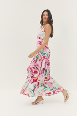 Antique White Robina Dress in Mint/Multi Overlay Tropical Maxi Dress