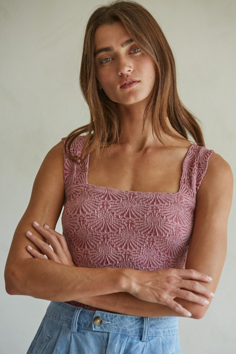 Dim Gray Bessie Jacquard Square Tank Tank