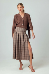 Gray Casini Skirt in Mocha Plaid Midi Skirt