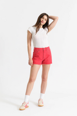 White Smoke Troublemaker High Rise Short | Chili Pepper Denim Shorts