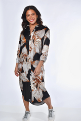 Lavender Big Flower Tencel Midi Dress in Black/White Midi Dress