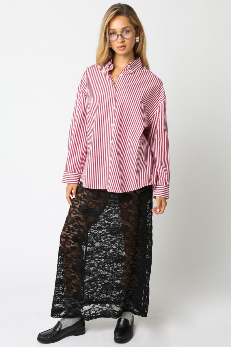 Light Gray Cherry Striped Shirt Shirt