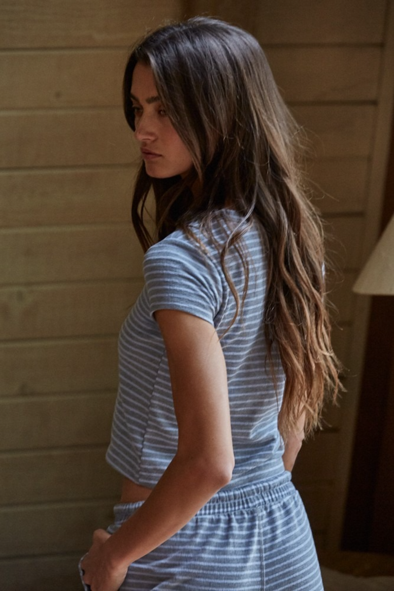 Dark Slate Gray Linear Crush Striped Shirt Top
