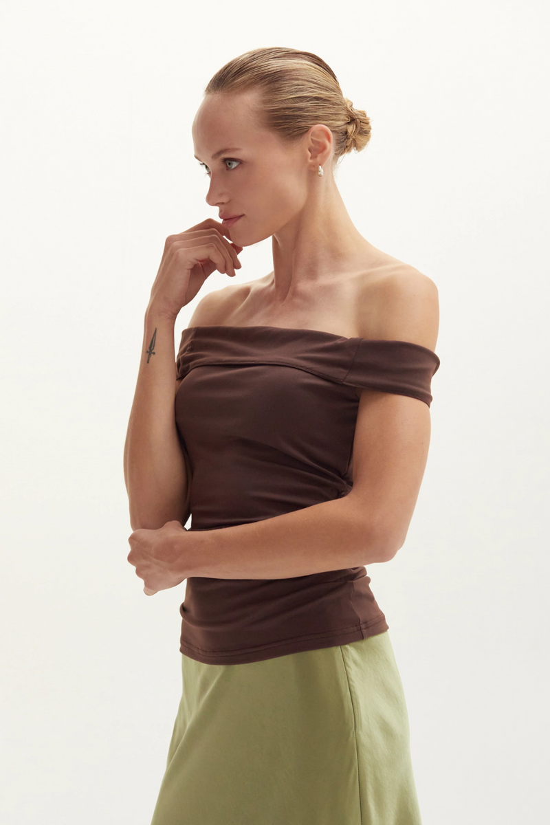 Dark Olive Green Nora Ruched Off Shoulder Knit Top Top