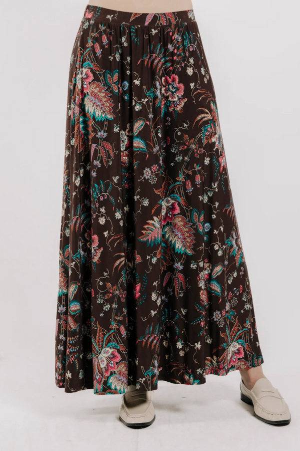 Light Gray Lexi Midi Skirt in Charlotte Floral Print Midi Skirt