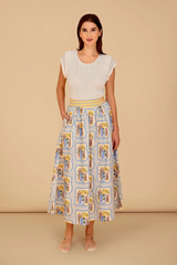 Tan Kit Skirt in La Puerta Azul Midi Skirt
