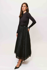 Black Roma Sparkle Skirt Midi Skirt
