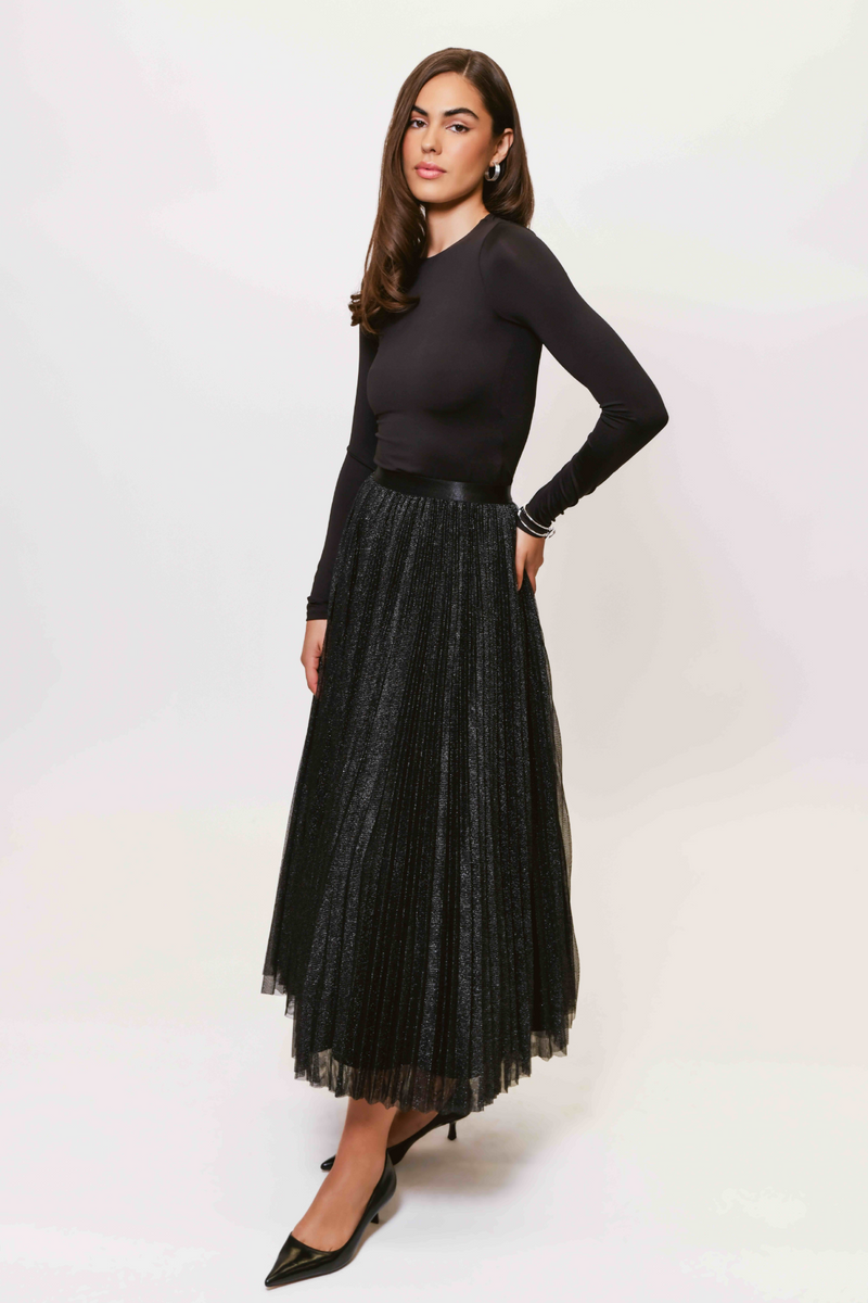 Black Roma Sparkle Skirt Midi Skirt