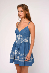 Lavender Nicks Mini Dress in Wythe Embroidered Denim Mini Dress