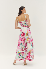 Antique White Robina Dress in Mint/Multi Overlay Tropical Maxi Dress
