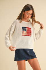 Wheat Flag Knitted Sweater Top Sweater