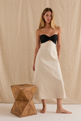 Tan Emery Colorblock Front Twist Linen Midi Dress Midi Dress