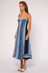 Lavender Mackenzie Paneled Denim Dress Midi Dress