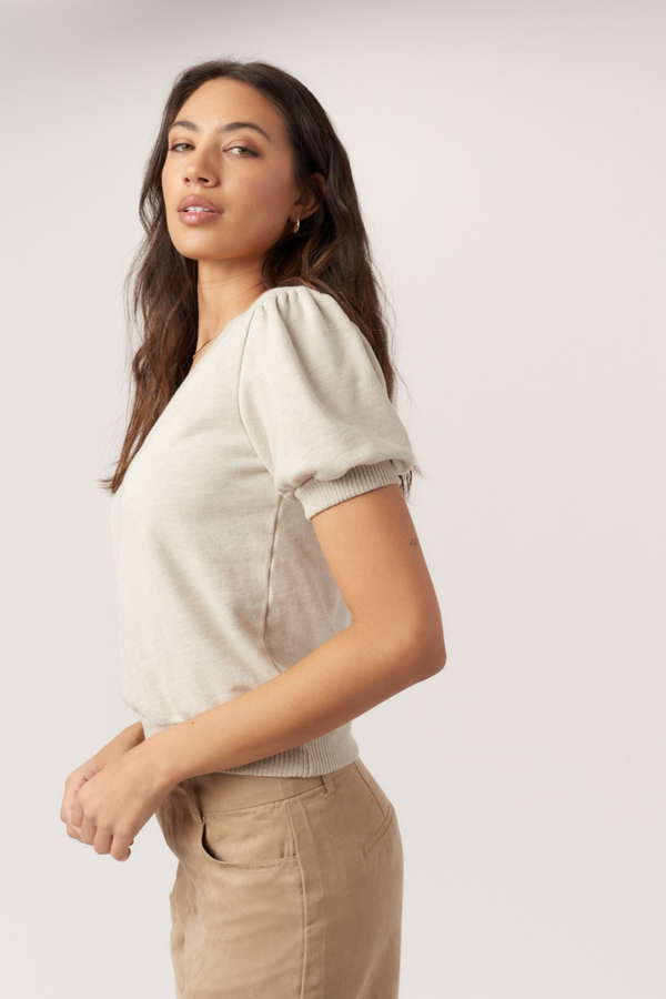 Light Gray In My Feels Puff Sleeve V-Neck Pullover Top