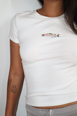 Lavender Fish Embroidered Baby Tee Tee