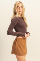 Antique White Scout Button Front Ribbed Top Top