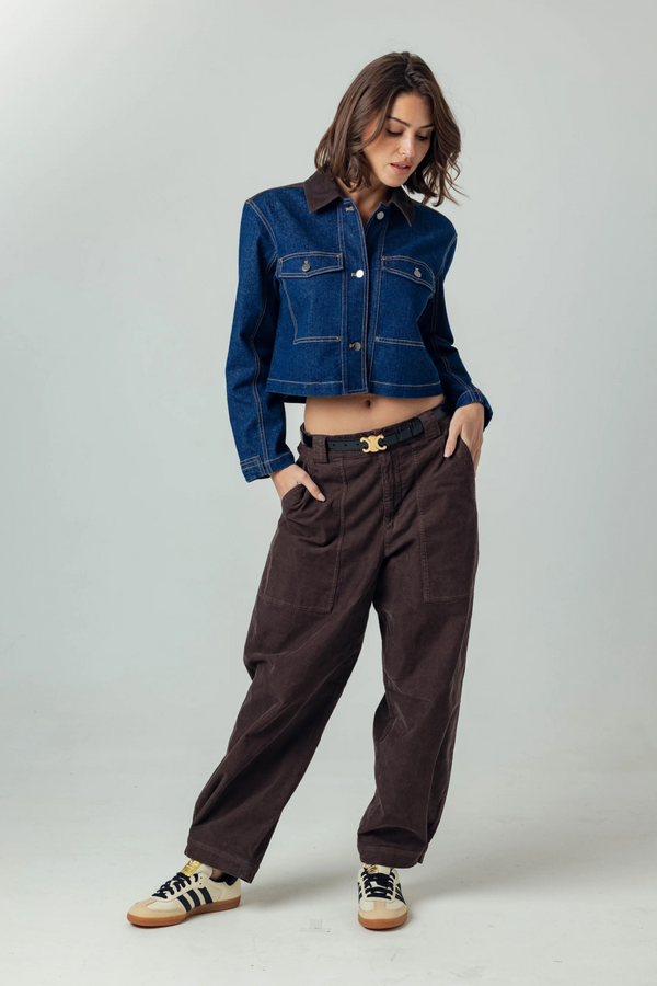 Gray Klea Jacket in Denim/Chocolate Jacket