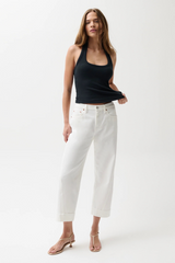 Lavender Kacey Mid Rise Cuffed Boyfriend Jean | Optic White Jeans