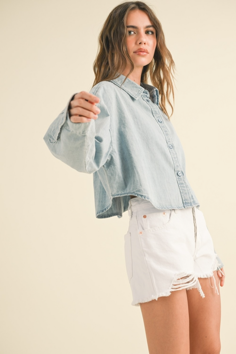 Antique White Shelby Cropped Denim Shirt Shirt