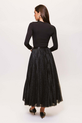Black Roma Sparkle Skirt Midi Skirt