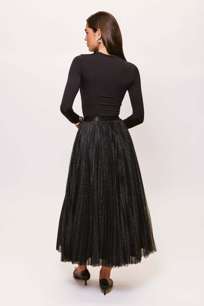 Black Roma Sparkle Skirt Midi Skirt