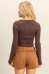Bisque Scout Button Front Ribbed Top Top