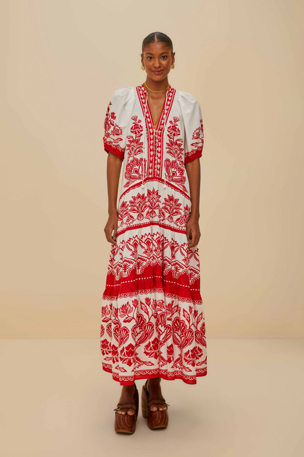 Tan Off-White Boho Garden Short Sleeve Midi Dress Midi Dress