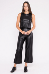 Dark Slate Gray Vegan Leather Straight Leg Pant: Cropped Pants