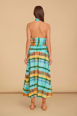 Tan Georgia Skirt in Summit Check Midi Skirt