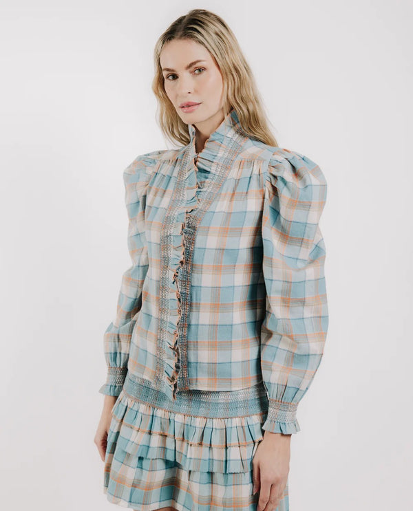 Light Gray Plaid Zuri Top Top
