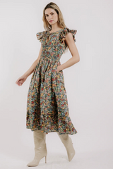 Light Gray Eden Dress in Cottage Garden Liberty Print Midi Dress