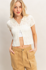 Misty Rose Beck Pointelle Knit Cardigan Cardigan