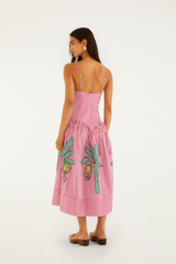 Lavender Palm Tree Cutwork Stripe Sleeveless Midi Dress Maxi Dress