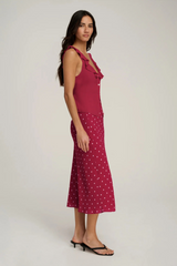 Light Gray The Jojo Skirt in Raspberry Ivory Dot Midi Dress
