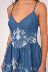 Dark Slate Blue Nicks Mini Dress in Wythe Embroidered Denim Mini Dress