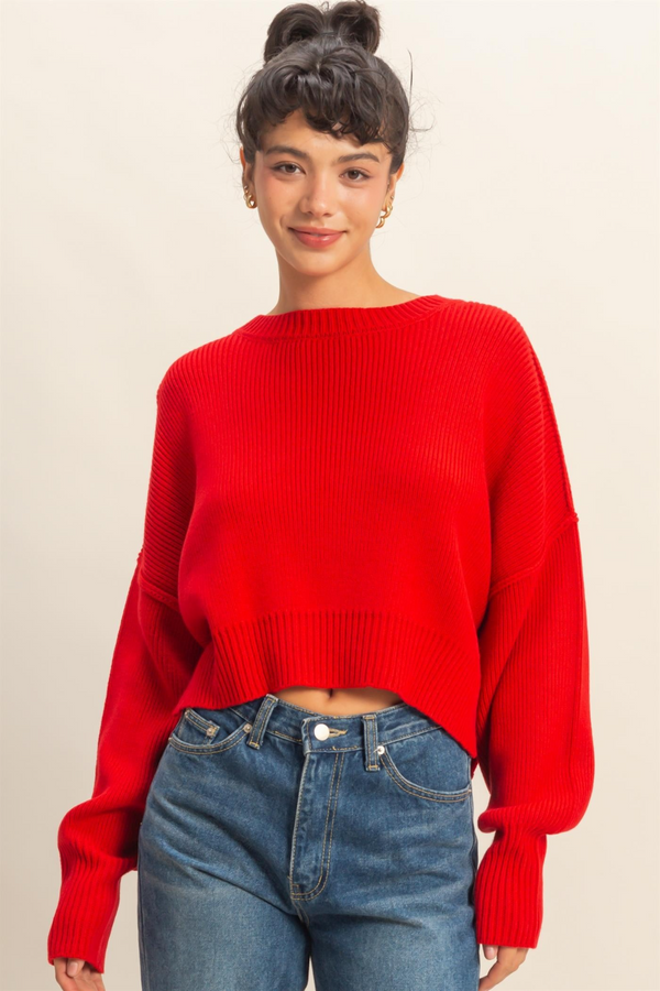Firebrick Paulette Oversized Cropped Sweater Sweater
