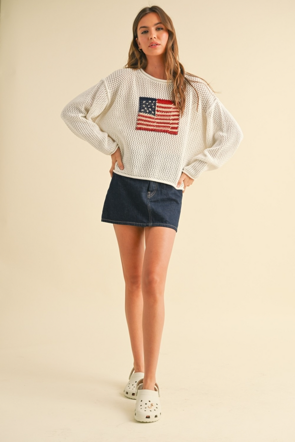 Wheat Flag Knitted Sweater Top Sweater