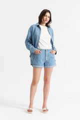 White Smoke Maddie Mid Rise Short | Whimsy Denim Shorts