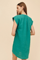 Dark Cyan Cap Sleeve Henley Dress Mini Dress