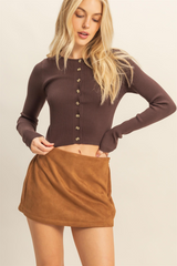 Dark Olive Green Scout Button Front Ribbed Top Top