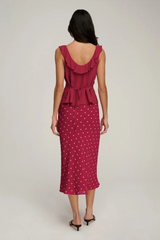 Gray The Jojo Skirt in Raspberry Ivory Dot Midi Dress