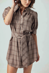 Gray Kambry Dress in Mocha Plaid Mini Dress