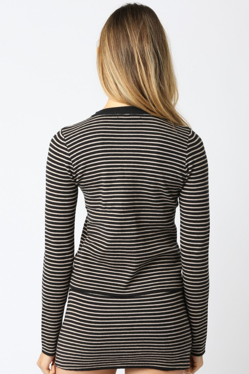 Lavender Lindell Stripe Knit Top in Black/Taupe Top