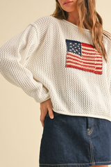 Dark Slate Gray Flag Knitted Sweater Top Sweater