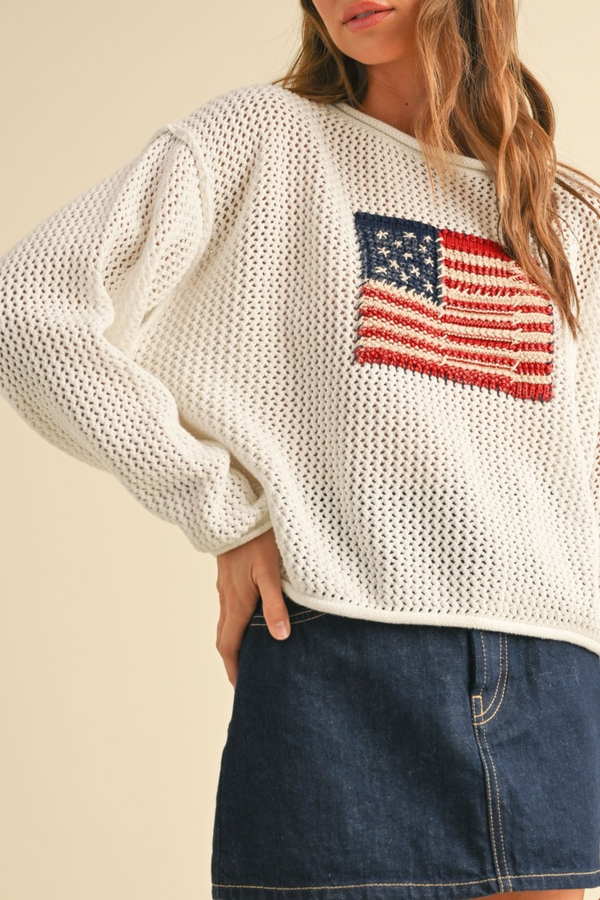 Dark Slate Gray Flag Knitted Sweater Top Sweater
