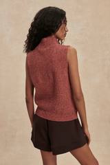 Tan Amina Half-Zip Knit Sweater Vest